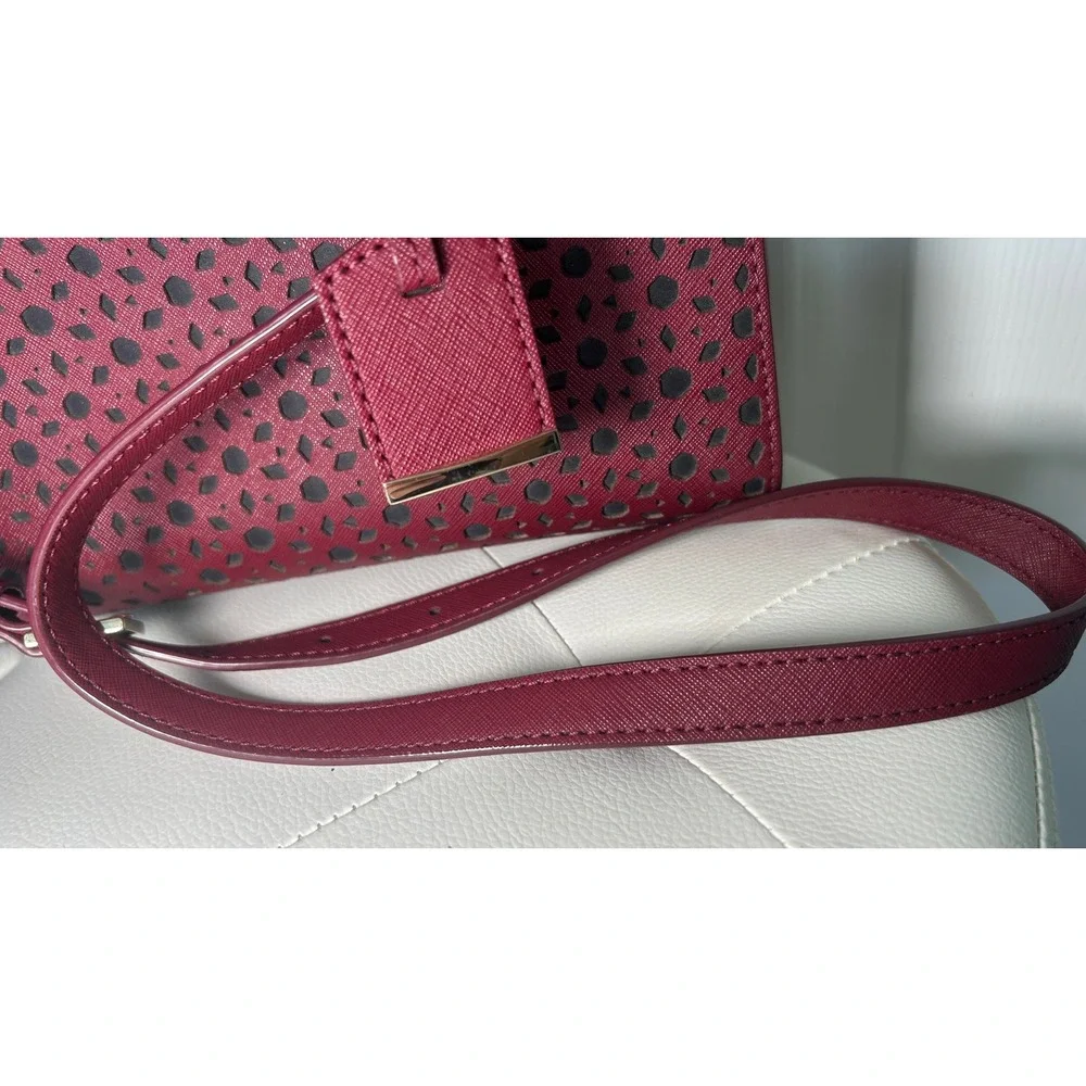Kate‎ Spade Satchel Laser Cut Perforated Burgundy Saffiano Leather Tote Bag Red